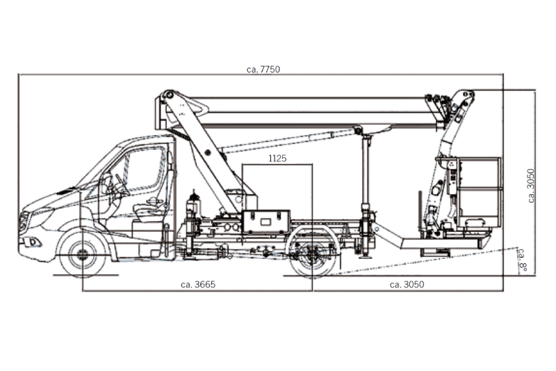 Abmessungen der Hubarbeitsbühne P 250 BK von Palfinger