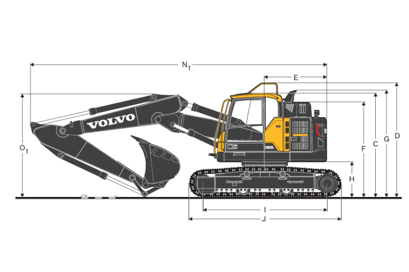 Technische Zeichnung 1 des Volvo ECR235E