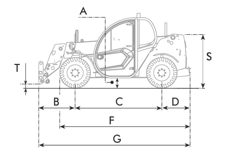 Technische Zeichnung 1 des Teleskopstaplers Apollo 25.6 von Dieci