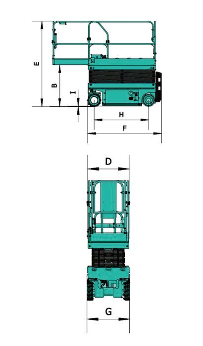 Technische Zeichnung der Sunward SWSL1008DC Scherenarbeitsbühne